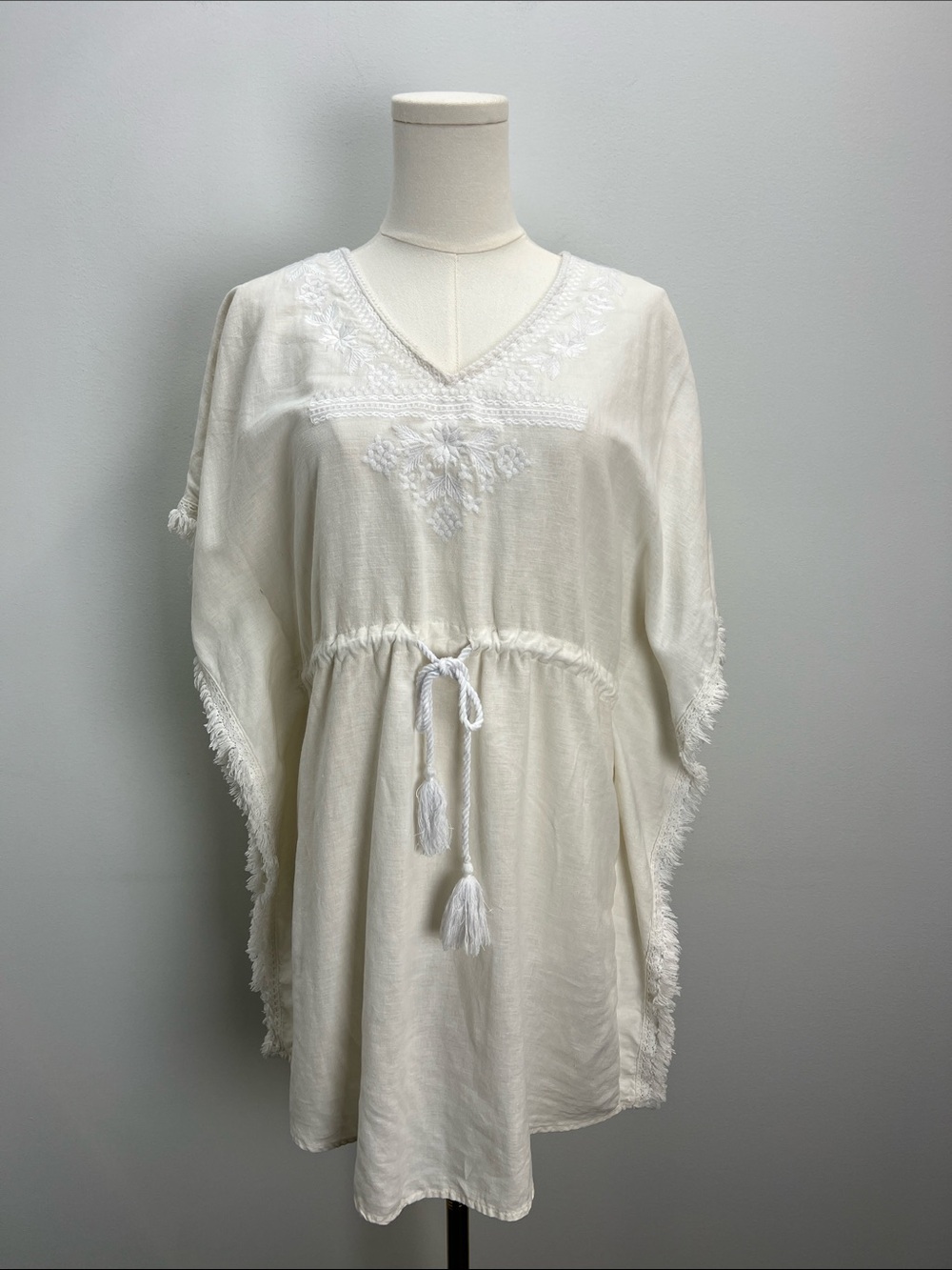 Forcynthia Beachwear Swim Cover Up Dress White Beachy Boho Embriodered Small XS